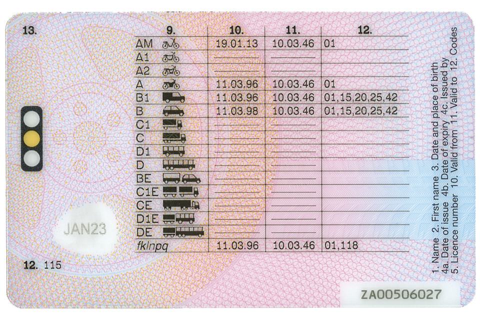 riving licence back